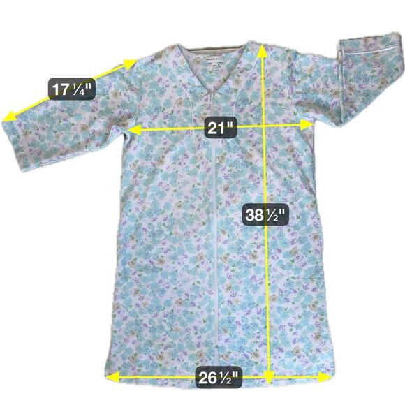 Miss Elaine Floral Zip Front Robe Women M Green Blue Cotton Blend Winter Flannel - Picture 4 of 12